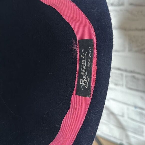Vintage Bellini Bollman New York 100% Wool Fascinator Hat, Derby, Navy Blue - Picture 7 of 7